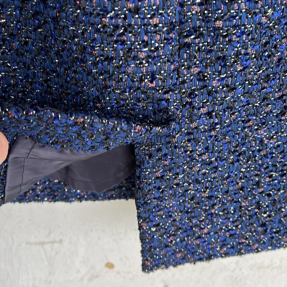 J. Crew Midnight Blue Sleeveless Sparkle Tweed Sheath Dress Size 4 - Picture 10 of 16